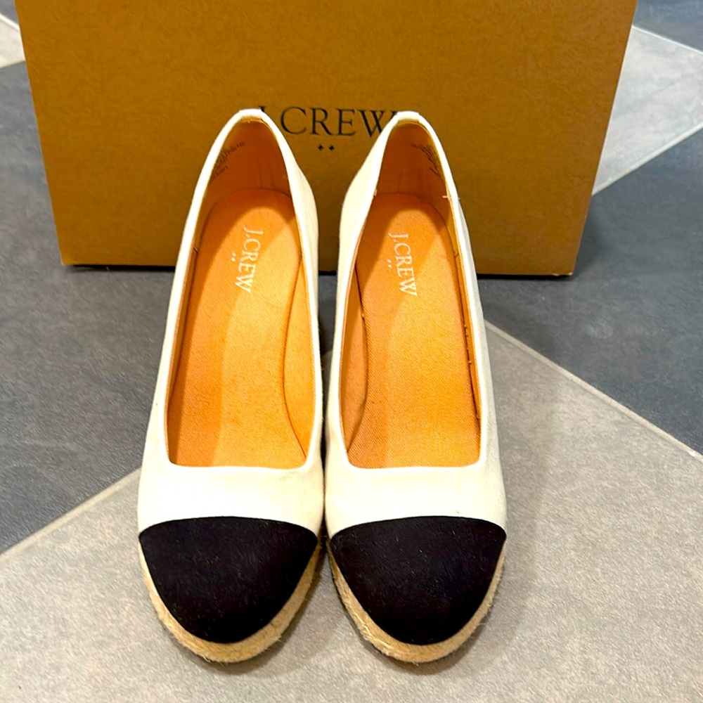 JCrew espadrille wedges in black and white